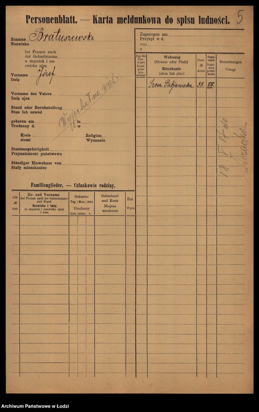 image.from.unit.number "[Spis ludności Łodzi] Bratus - Braune"