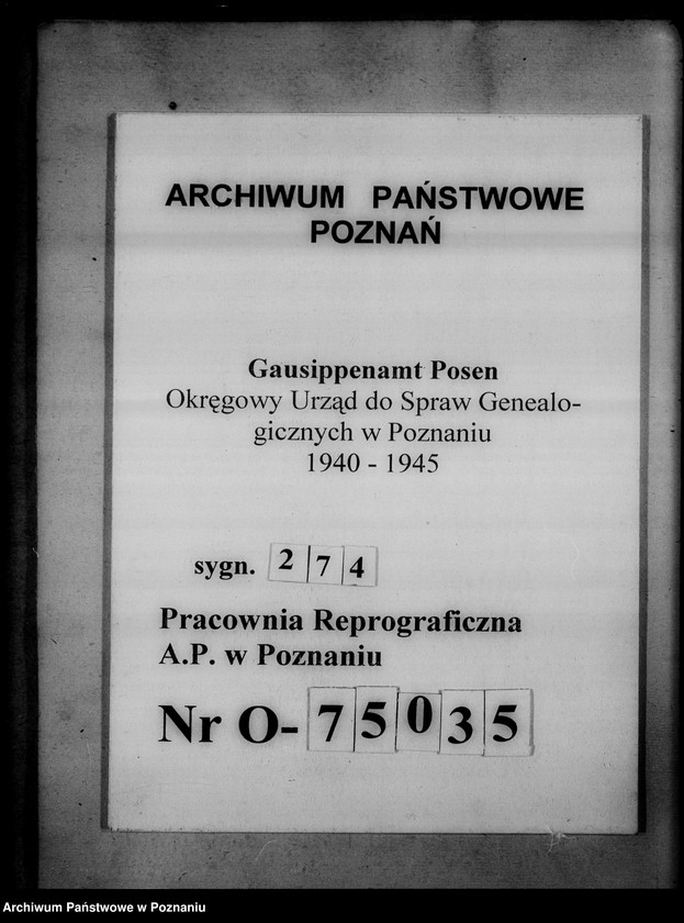 Obraz 1 z jednostki "Bücherverzeichnis betreff: Kreissippenamt Schroda [Środa]"