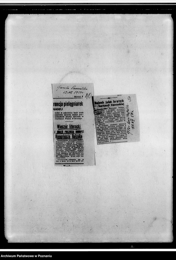 Obraz 13 z jednostki "Protokoły zebrań zarządu oddziału, brudnopisy, wycinki prasowe, m.in. dotyczące uczczenia 100 rocznicy śmierci Balzaka"