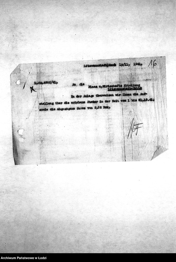 Obraz 19 z jednostki "[Korespondencja z Wydziałem Finansowo-Gospodarczym, Wydziałem Aprowizacji, Wydziałem Kart – różne sprawy]"