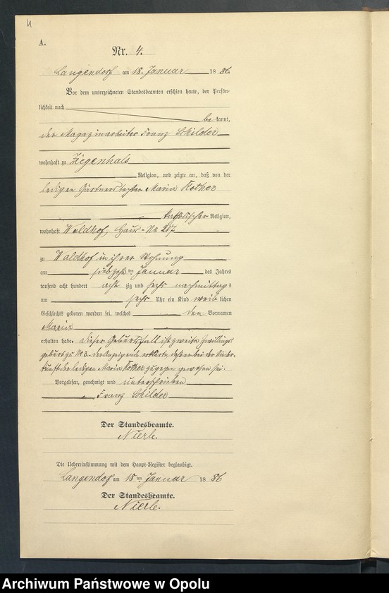 Obraz 8 z jednostki "Geburts-Neben-Register des Standesamts Langendorf pro 1886"