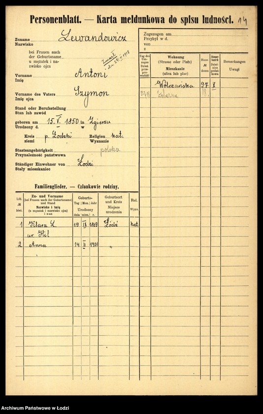 Obraz 16 z jednostki "[Spis ludności Łodzi] Lewan - Lewandowski"