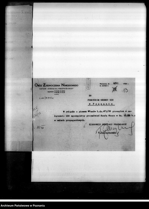 Obraz 16 z jednostki "Materiały programowe Obozu Zjednoczenia Narodowego - odezwy, korespondencja w sprawach organizacyjnych i personalnych"