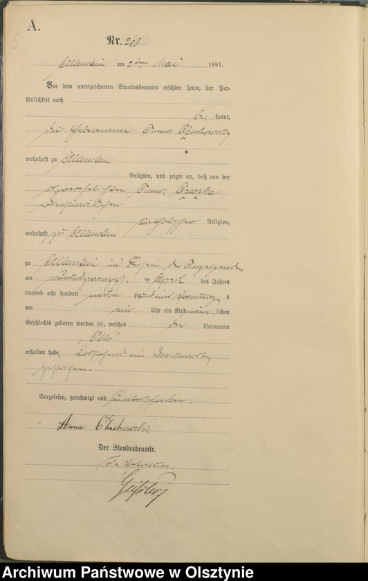 image.from.unit.number "Geburts-Haupt-Register Tom II,Nr 265 - 527"