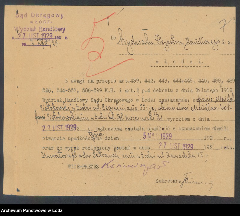 Obraz 9 z jednostki "Mendel Wolf Piotrkowski- wyrób i sprzedaż trykotaży"