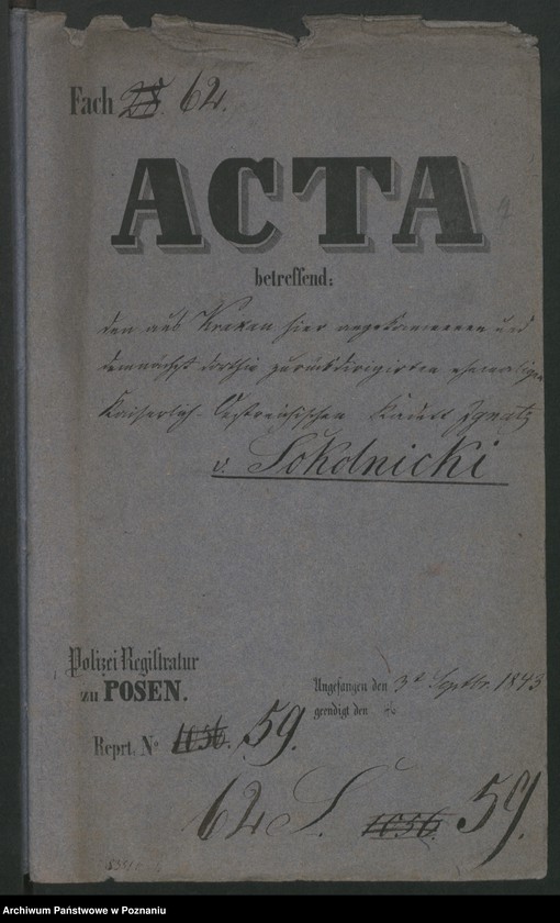 Obraz 12 z jednostki "A. betr. den Vinzent Sobierajski, Ignatz von Sokolnicki, gräfliche Familie Sokolnicki und Michael Graf Soltan"