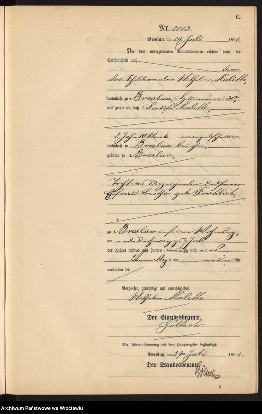 image.from.unit.number "Sterbe-Neben-Register Breslau I 1891 Band 6 "