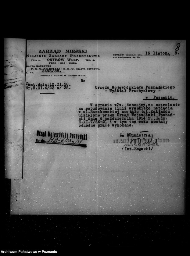 Obraz 12 z jednostki "/Pozwolenie policyjno-techniczne dla Elektrowni w Ostrowie na uruchomienie zakładu elektrycznego w Prześlinie/"