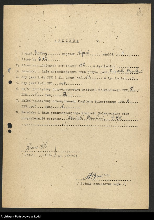 Obraz 14 z jednostki "Ankiety kół partyjnych w majątkach"