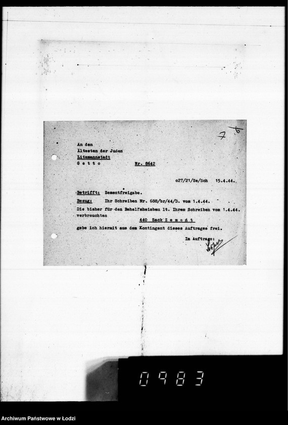 Obraz 11 z jednostki "Post an den Ältesten der Juden D.W.H.[Korespondencja dotycząca różnych prac w Getcie]"