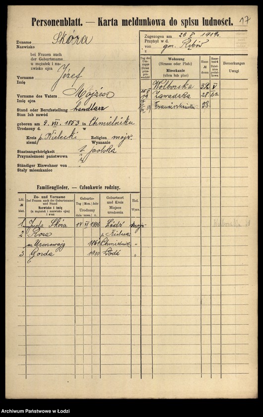 Obraz 19 z jednostki "[Spis ludności Łodzi] Skóra-Slązak"