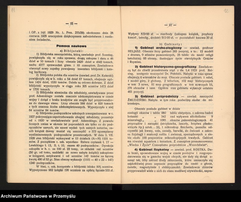 image.from.unit.number "Sprawozdanie Dyrekcji Państw[owego] Gimnazjum I w Jarosławiu za rok szkolny 1928/9"