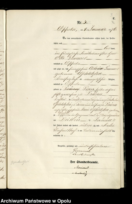 Obraz 6 z jednostki "Urząd Stanu Cywilnego w Opolu 1876 Rejestr zgonów Księga Miejscowa Nr 1 do 423"