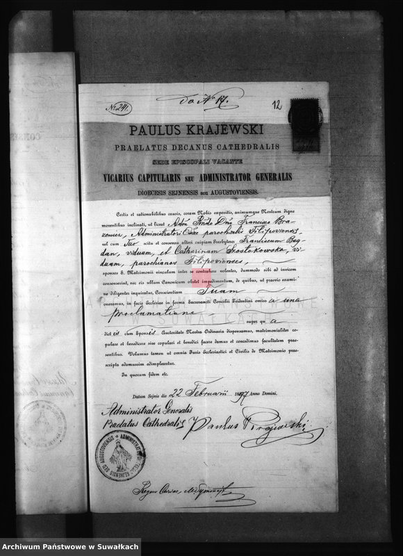 image.from.unit.number "Dokumenta do akt brakosočetavšichsja Filipovskogo Rimsko Katoličeskogo Prichoda za 1897 god"