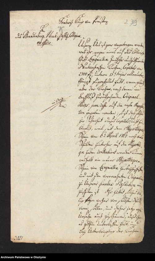 image.from.unit.number "In S. [Sachen] der Freytagschen Vormündern. Wegen eines nachgesuchten Capitals von 2700 f aus der Neuhausenschen Kirchen Caße"