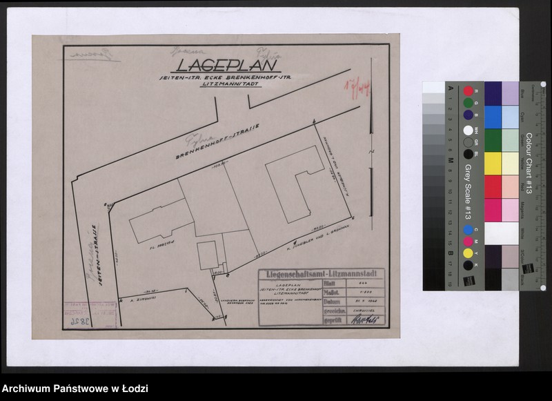 Obraz 1 z jednostki "Lageplan Seiten-Strasse Ecke Brenkenhoff-Strasse Litzmannstadt"