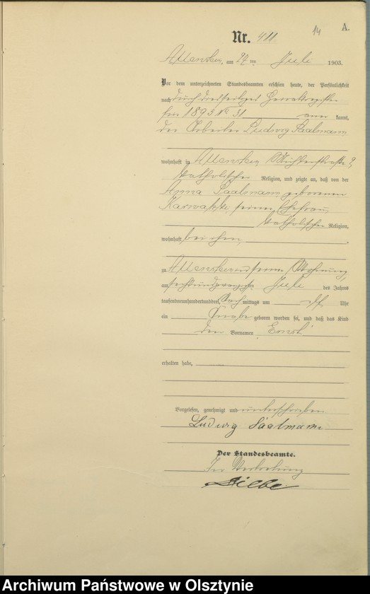 image.from.unit.number "Geburts-Haupt-Register Tom II,Nr 400 - 765"