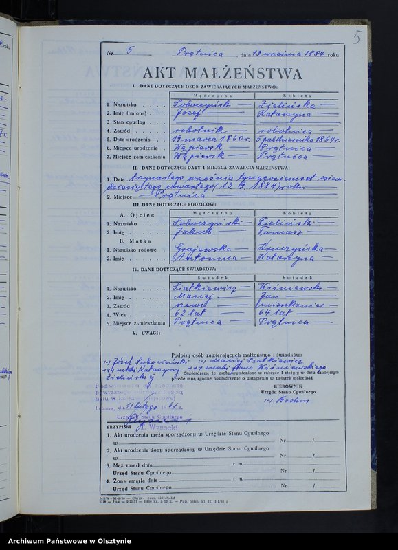 image.from.unit.number "Ksiega małżeństw Nr 1 - 11,1 - 14,1 - 14,1 - 6,1 - 14 i 1 - 6 /przepisana w języju polskim z oryginału niemieckiego w dniach 11.02.-16.02.1961/"