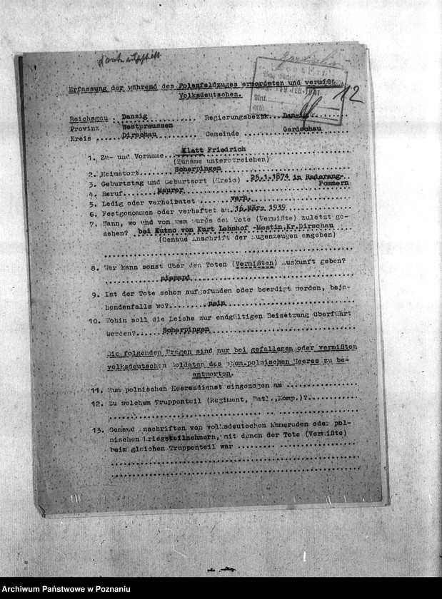 Obraz 16 z jednostki "Amtliche Meldung Kreis Dirschan (Tczew)"