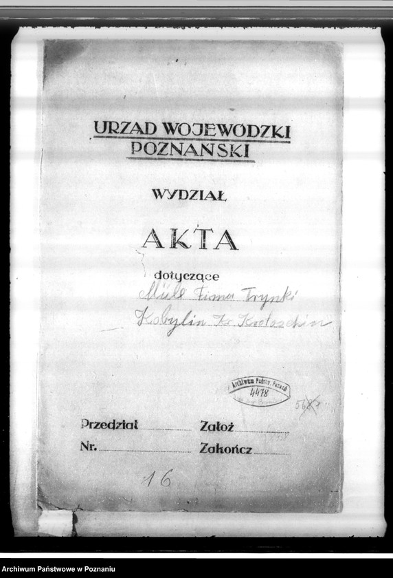 image.from.unit.number "Zatwierdzenie zakładu przemysłowego /młyna/ J. Trynki w Kobylinie, pow. krotoszyński"