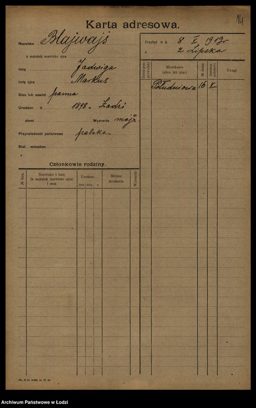 image.from.unit.number "[Spis ludności Łodzi] Blajweiss - Blesiński"