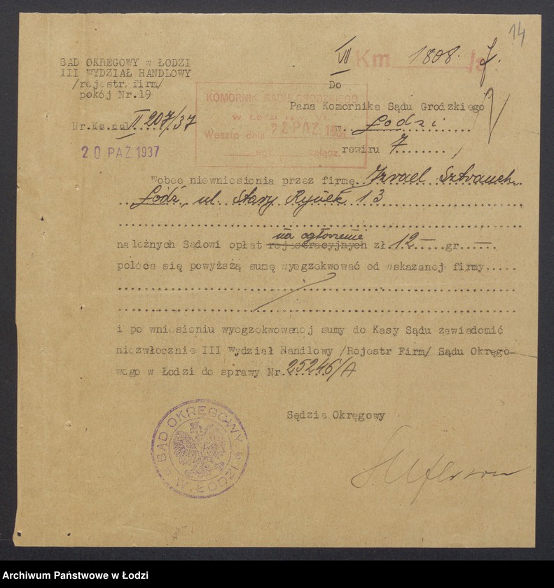 Obraz 16 z jednostki "Izrael Aron Sztrauch- sprzedaż towarów spożywczych"