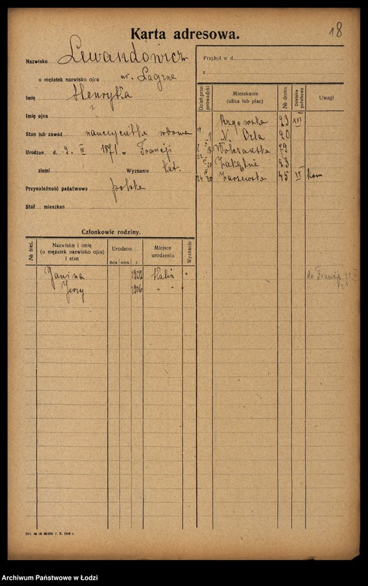 Obraz 20 z jednostki "[Spis ludności Łodzi] Lewan - Lewandowski"