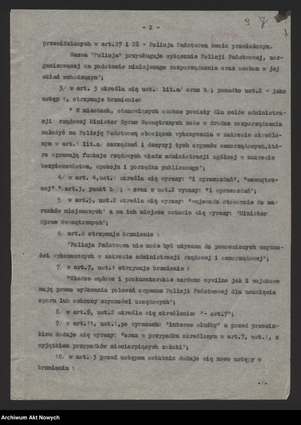 image.from.unit.number "Nowelizacji rozporządzenia Prezydenta Rzeczpospolitej o Policji Państwowej. Projekt dekretu, korespondencja."
