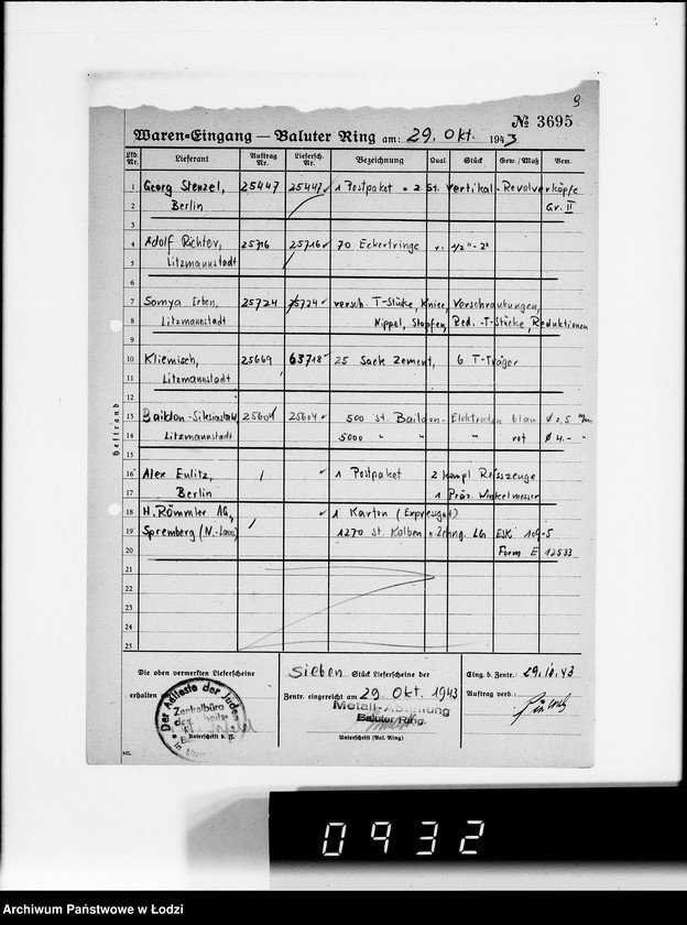 Obraz 13 z jednostki "Wareneingangsmeldungen. [Getto - Bałucki Rynek]"