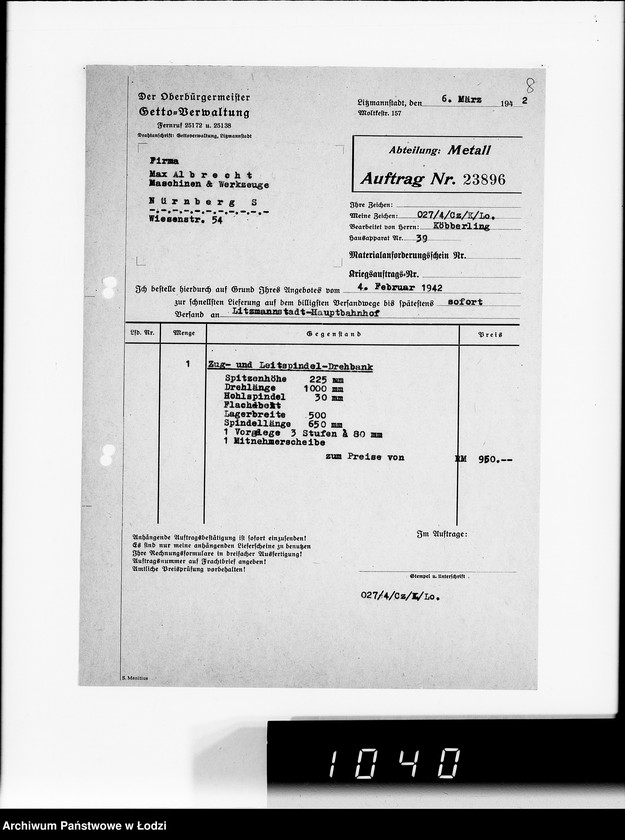 Obraz 12 z jednostki "Werkzeugmaschinen.[Korespondencja w sprawie zakupu]"