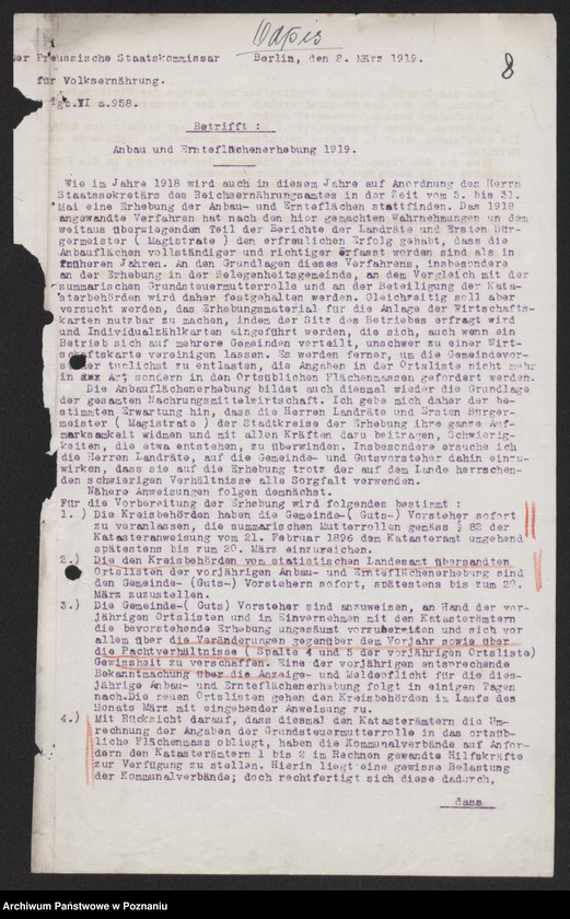 Obraz 10 z jednostki "[Rozporządzenia, pisma okólne i korespondencja w sprawie ewidencji zapasów zboża i statystyki zasiewów]"