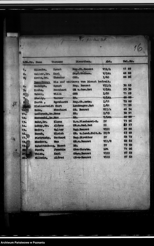 Obraz 20 z jednostki "Dienstübersichten- Beamten von Dienst"