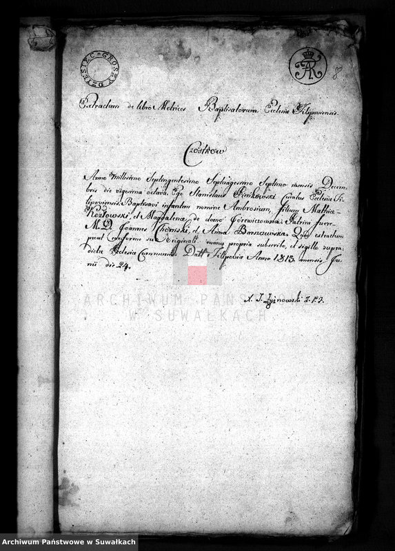 image.from.unit.number "Anekx Urodzonych i Umarłych tyczące do akt ślubnych Urzędnika Stanu Cywilnego Gminy przeroślskiej na rok 1813"