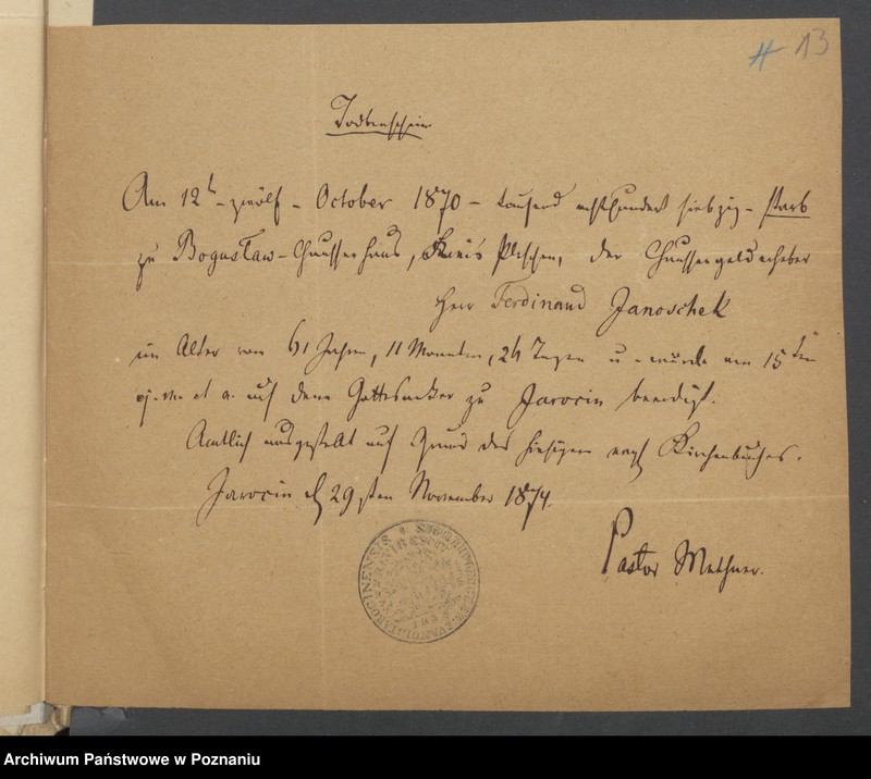 Obraz 16 z jednostki "Die von den Verlobten beigebrachten Urkunden zur Eheschliessung pro 1875"