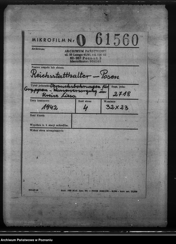 Obraz 2 z jednostki "Versuchsbohrungen für Gruppen- Wasserversorgung im Kreise Lissa"