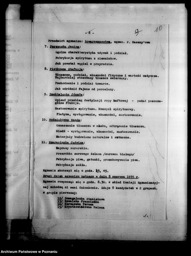 Obraz 15 z jednostki "Państwowa Szkoła Przemysłowo Handlowa Żeńska- Leszno [protokół z egzaminu końcowego]"