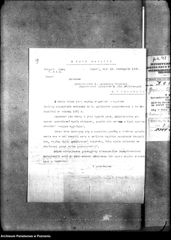 Obraz 13 z jednostki "Sprawy szczegółowo-administracyjne Ministerstwo Rolnictwa sprzedaż sadzonek"