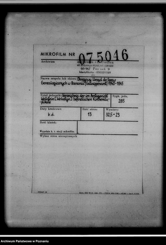 Obraz 2 z jednostki "Verzeichnis der im Amtsgericht Wollstein [Wolsztyn] befindlichen Kirchenduplikate"