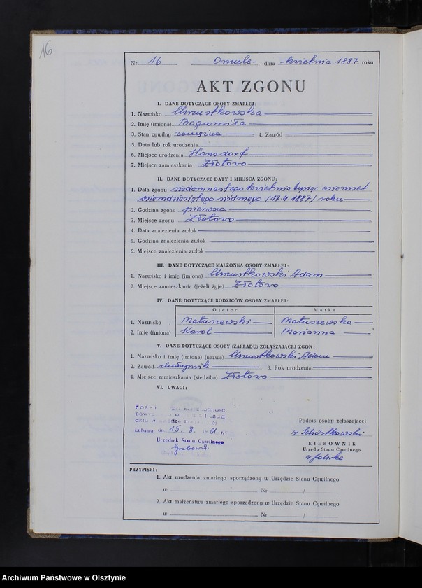 image.from.unit.number "Księga zgonów Nr 1 - 33 i 1 - 55 /przepisana w języku polskim z oryginału niemieckiego w dniach 14.08.-21.08.1961/"