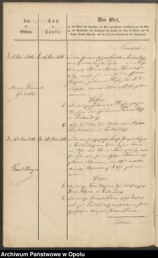 image.from.unit.number "Tauf-Buch der Filial-Kirche zu Endersdorf [kościół filialny w Jędrzejowie parafii rzymskokatolickiej w Grodkowie]"