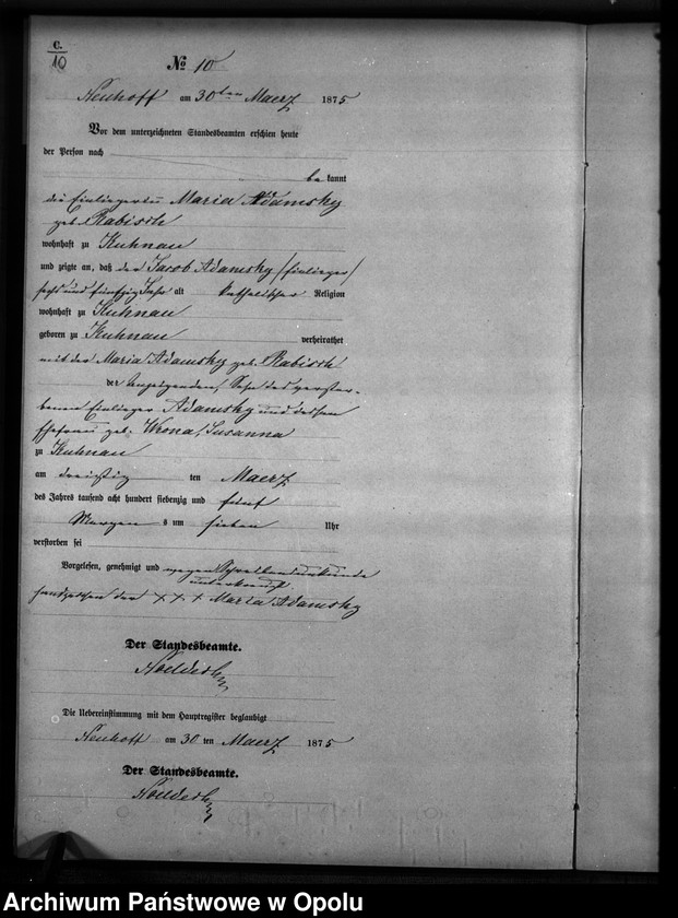 Obraz 13 z jednostki "Sterbe-Neben-Register Standesamts Kuhnau pro 1875"