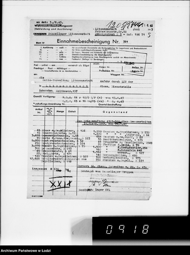 Obraz 9 z jednostki "Auftrag 588.Trennmaterial"