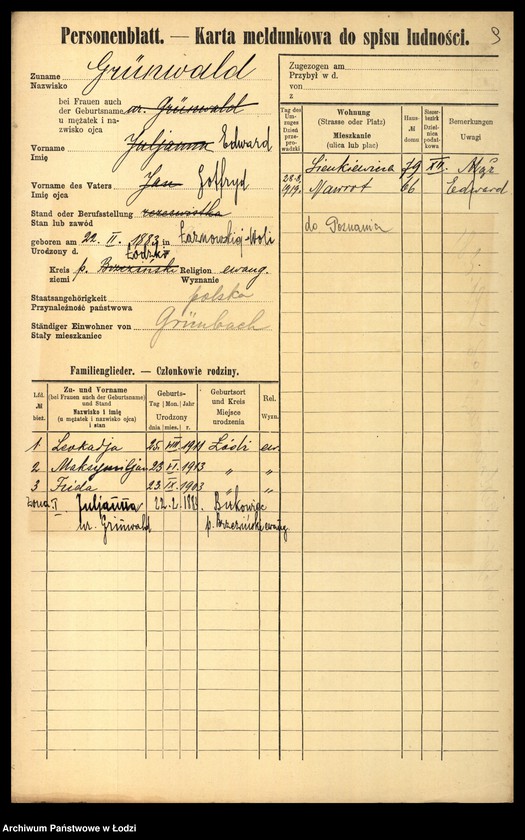 Obraz 11 z jednostki "[Spis ludności Łodzi] Grünwald - Grużewski"