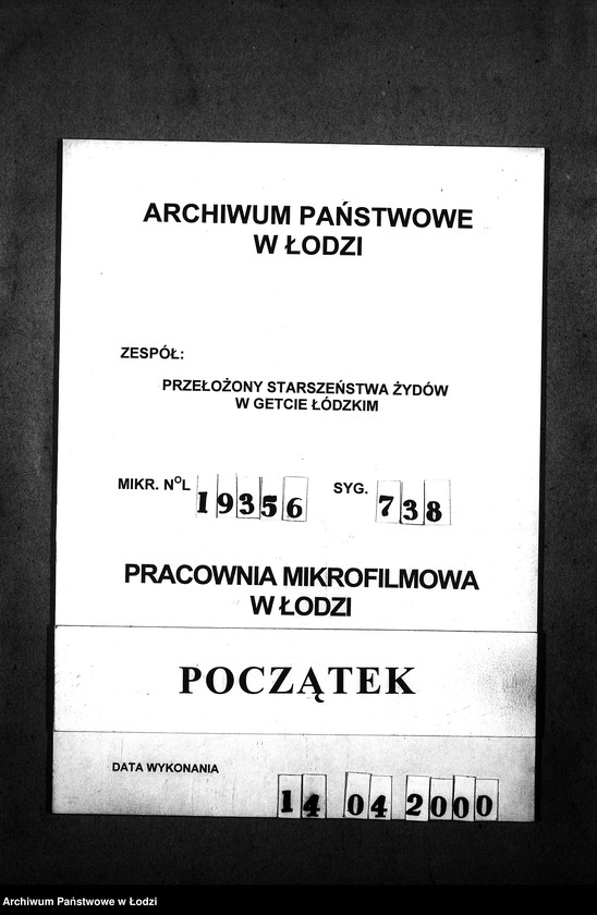 Obraz 1 z jednostki "Geburten Todesfälle Beerdigungen in Litzmannstadt Getto im Zeitraum vom 1 V 1940 bis 31 I 1941"
