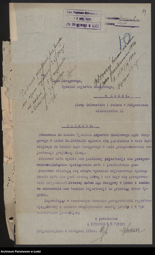 Obraz 17 z jednostki "Grinsztajn, Alter i Pukacz – wyrób i sprzedaż towarów wełnianych i półwełnianych"