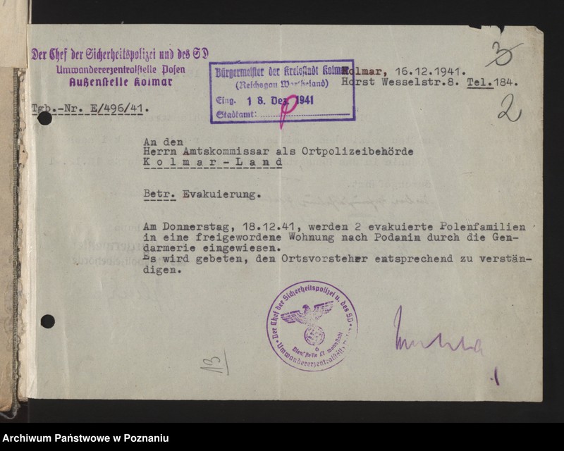 Obraz 5 z jednostki "Umsiedlungsmeldungen der SS - Arbeitsstäbe - Kreis Posen - Land [Powiat - Poznań]"