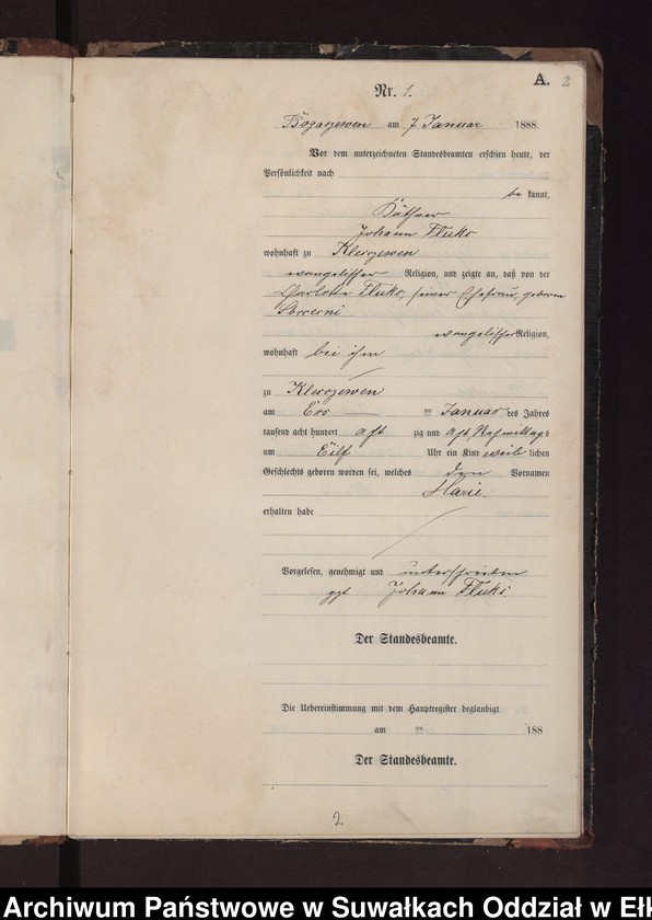 image.from.unit.number "Geburts-Neben-Register des Preussischen Standes-Amtes Rydzewen Kreis Loetzen"