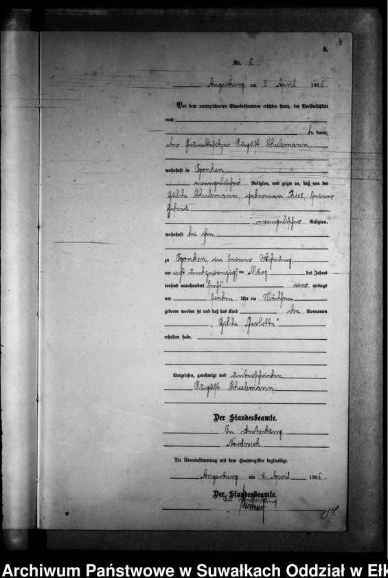 image.from.unit.number "Geburts-Neben-Register des Preussischen Standes-Amtes Gr. Strengeln Kreis Angerburg"