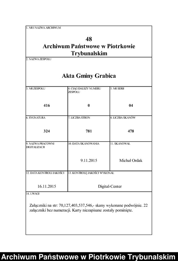Obraz 1 z jednostki "[Księga ludności stałej gminy Grabica wsi: Grabica, Ostrów]"