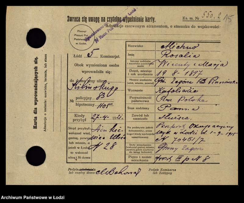 Obraz 17 z jednostki "[Spis ludności Łodzi] Michlicka - Mielczan"